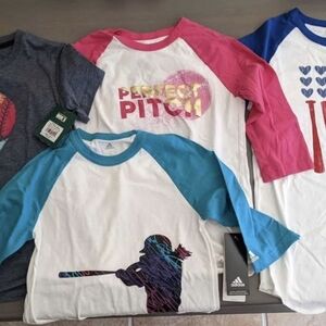 Adidas Kids' Graphic Baseball Tees - Pink, Blue, White